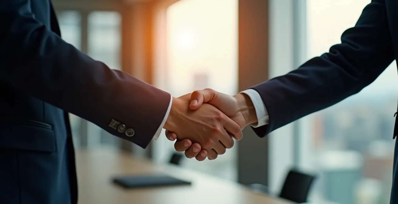 Poignée de main professionnelle lors d'une négociation commerciale