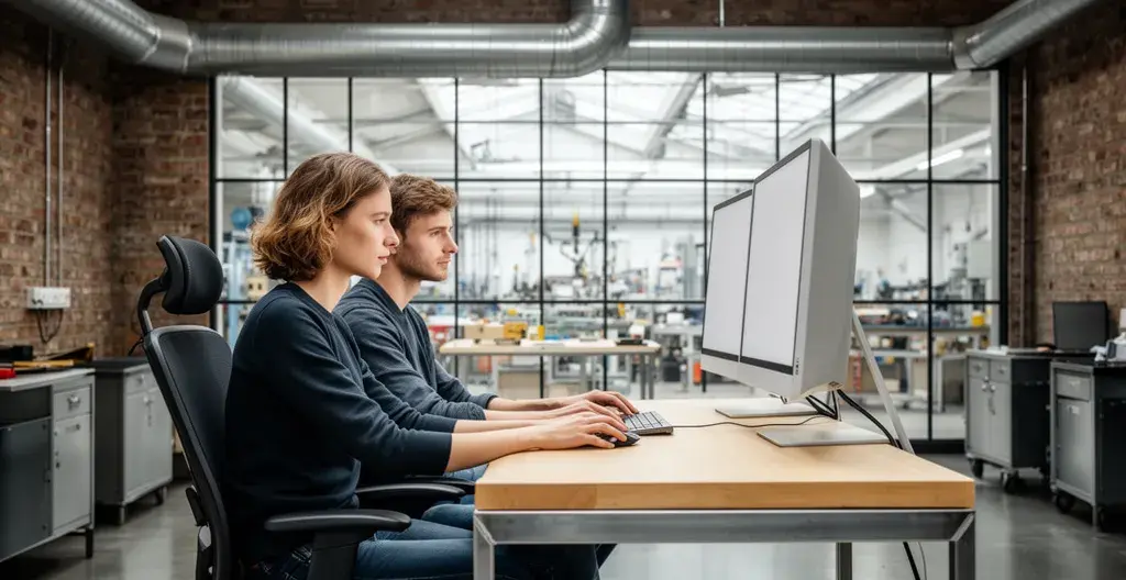 Dirigeant PME et consultant analysant projet transition énergétique sur écran